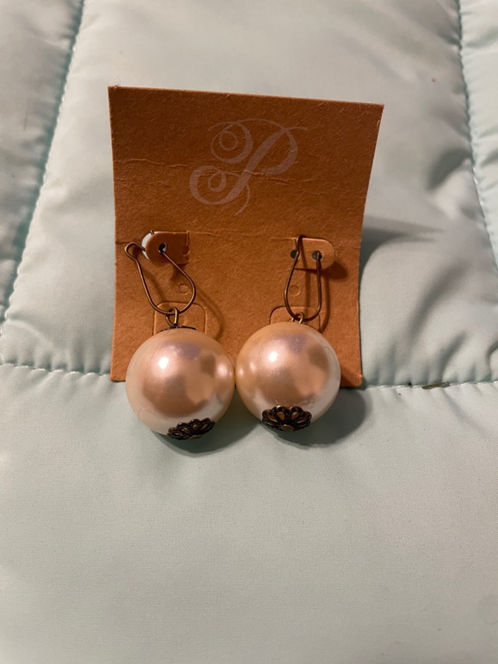 Plunder (Dorthea) Pearl Drop Earrings - Champagne Pearl Dangle